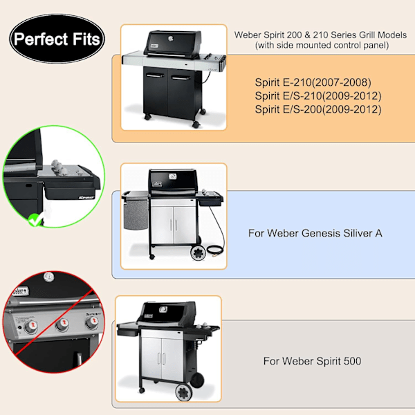 3-delt grillvarmeplader til Weber Spirit 200 & 210 Series - Sort