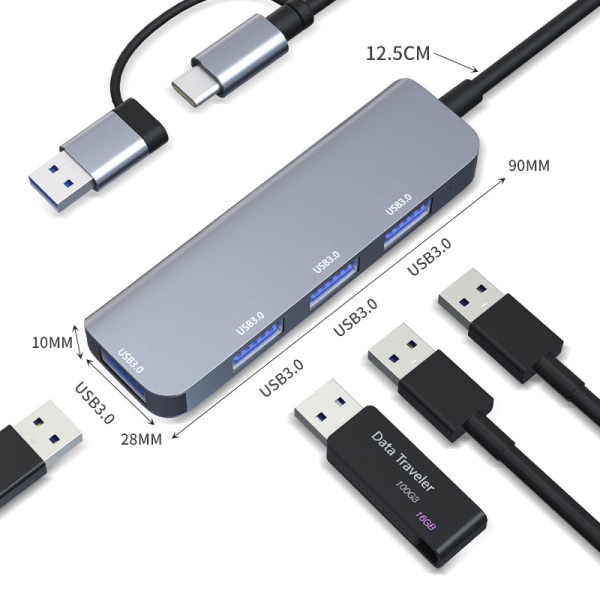 Dual Type-C USB A -keskitin 4 USB3.0-portilla