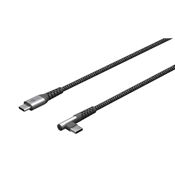USB-C™ til USB-C™ tekstilkabel med metalstik (space grå/sølv), 90°, m