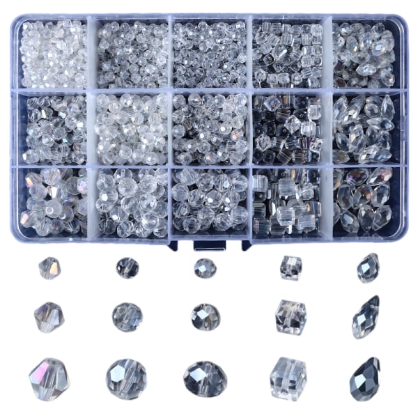 1000-delade klara glaspärlor för smycketillverkning 4 former