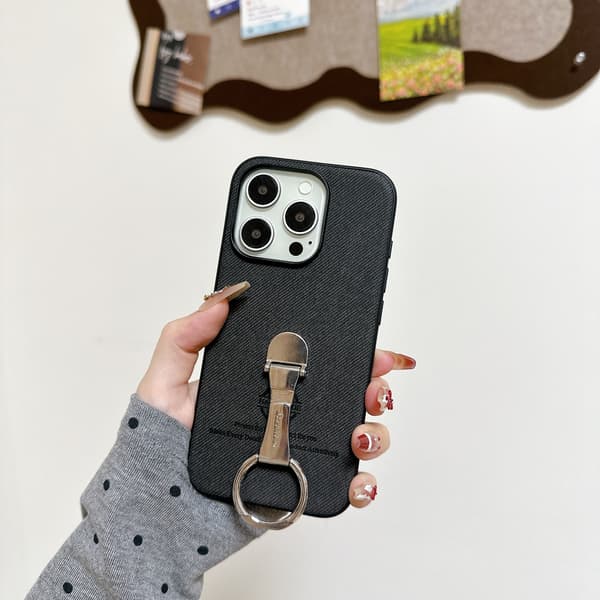 Sort PU Læder Etui Kompatibelt med iPhone 17 med 360° Roterende Ring Stand