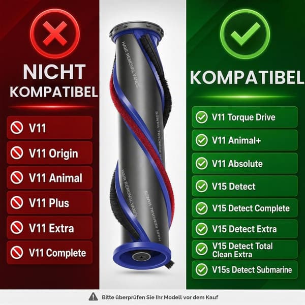 Hovedbørste kompatibel med Dyson V11 Torque, V11 Animal+, V11 Absolute og V15, 2 stk. i grå