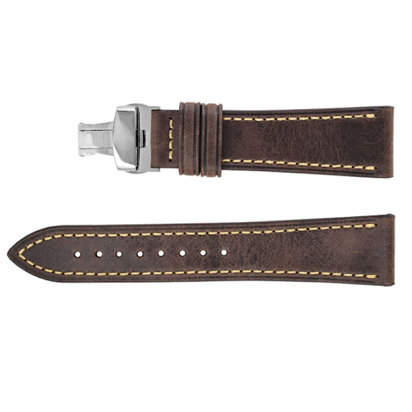 Klockarmband i äkta läder med dubbla fjärilsspänne - 20MM kaffe