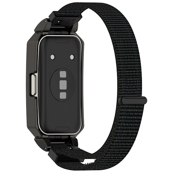 Snyggt vävt nylonband med silverram för Huawei Band Svart