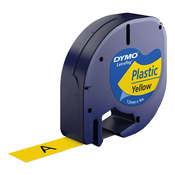LetraTag, printer tape, 12 mm width, 4m, black on yellow