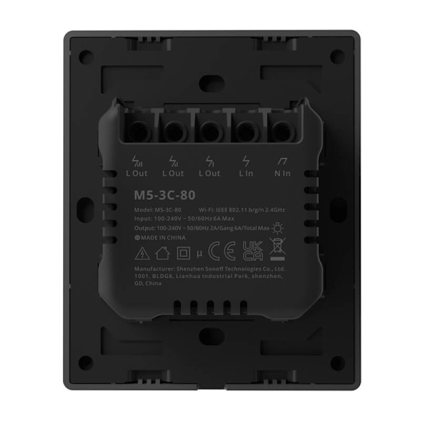 Smart WiFi-vægafbryder SONOFF M5-3C-80 (3-kanals, til ramme, grafit)
