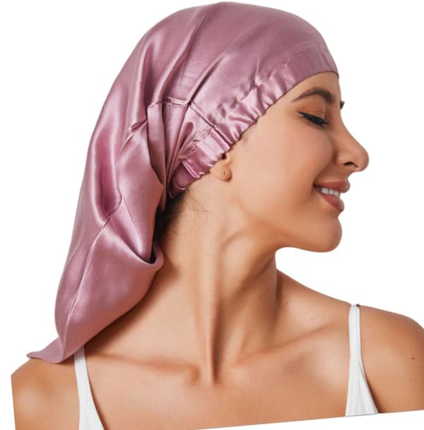 Sidensovmössa för långt hår, satinsömnmössa för kvinnor Pink Pink