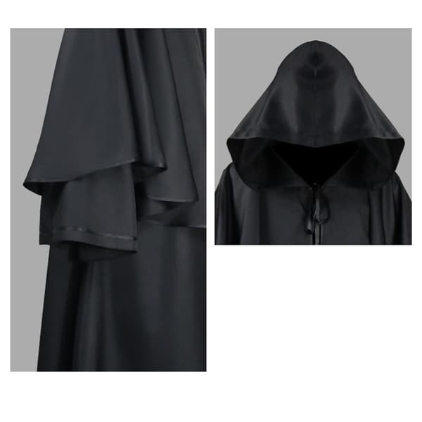 Middelalderlig hættekappe sort - troldmandskappe cosplay kostume L L