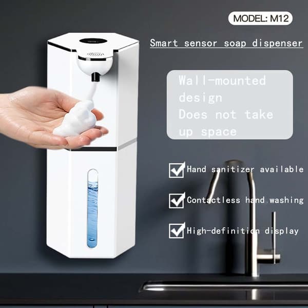Automatisk sæbedispenser med skærm - Skumversion til køkken og badeværelse White White