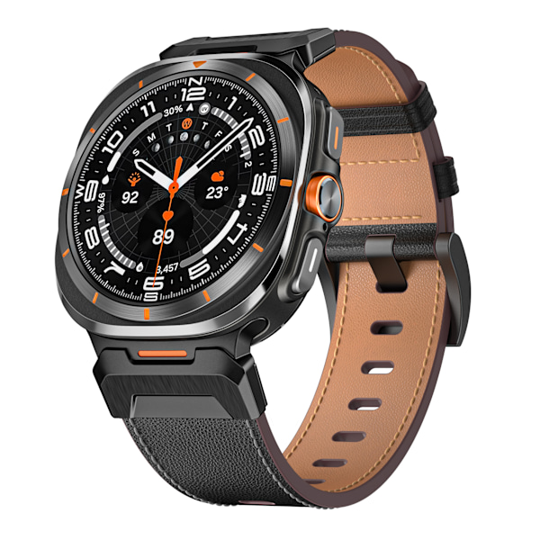 Klockarmband i Äkta Läder för Samsung Watch 7 Ultra 47mm Svart