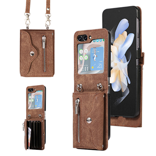 Retro Crossbody Phone Case för Samsung Z Flip 3 med Korthållare