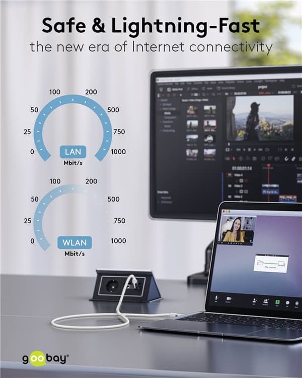 Ethernet-kabel USB-A 3.0 til RJ45, Slim, 5 m