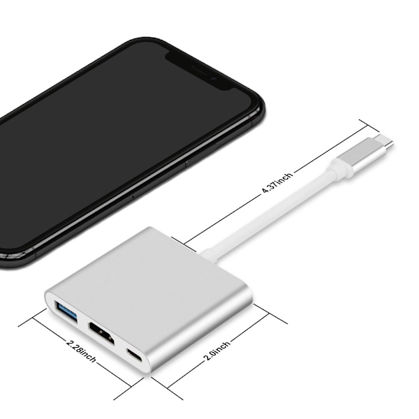 3-i-1 USB-C Hub med HDMI, USB 3.0 og PD-opladning