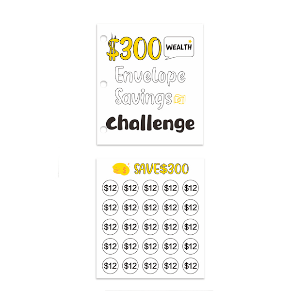 Money Saving Challenge Binder - Mini Cash Envelope System - 300 dollarin tavoite Valkoinen