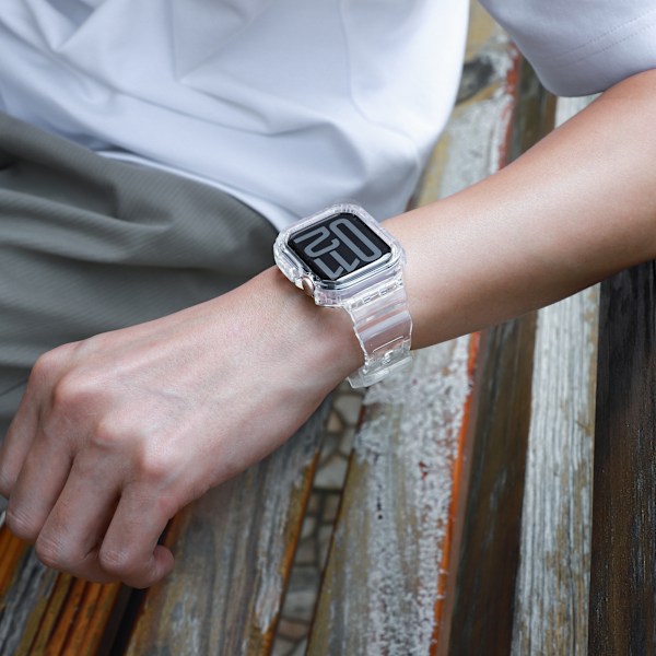 10:e generationens Ice Tough TPU integrerad rem för Apple Watch - Transparent med vit ram, 42MM Transparent