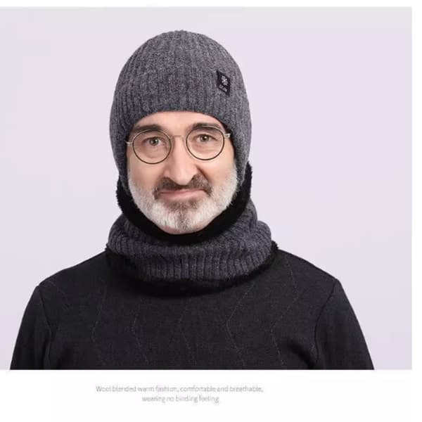 Vinterstickad mössa för män med fleecefoder och öronskydd - Varm och vindtät Grey Grey