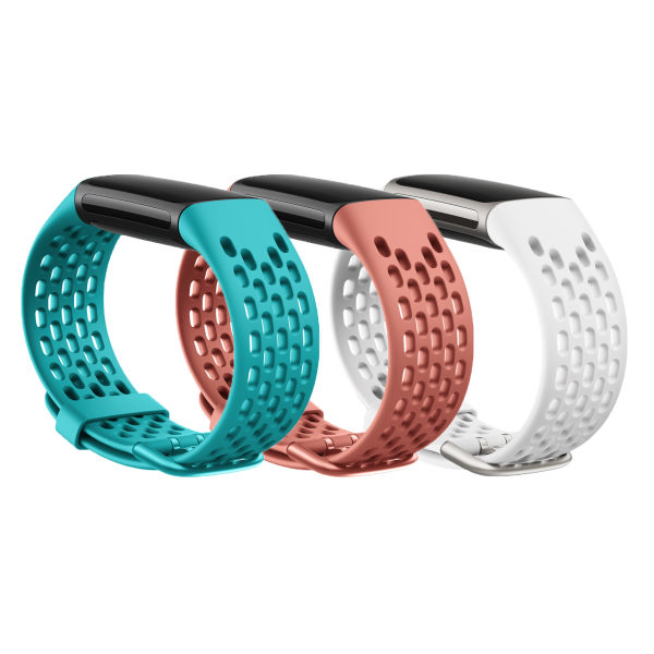 Fitbit Charge 5 armband sport silikon 3-pack Turkos/Korall/Vit