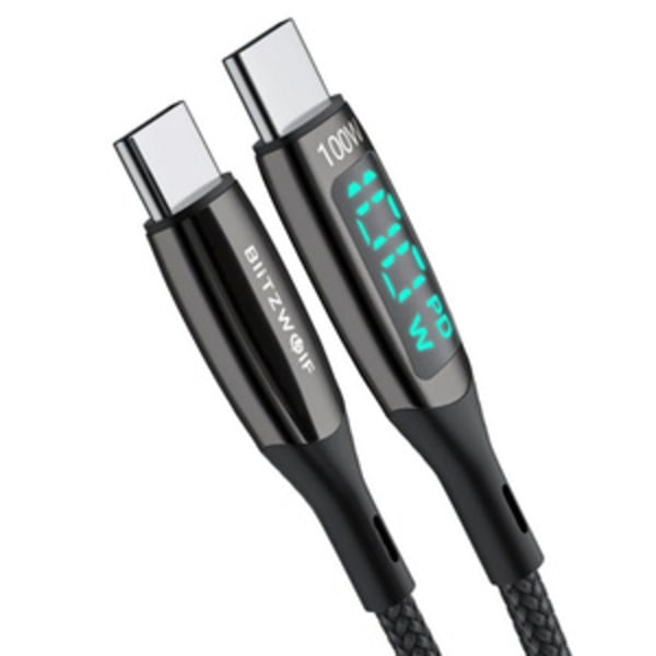 USB-C til USB-C kabel BlitzWolf BW-TC23, med display, 100W, 1,8m (sort)