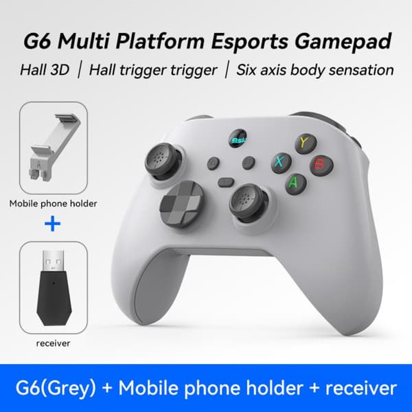 G6 Switch Bluetooth 5.3 Game Controller med Hall Effect Joysticks til Android, iOS, PC og Switch Grey Grey