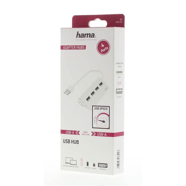 HAMA Hub USB-A 2.0 4x Portar 480 Mbit/s Vit
