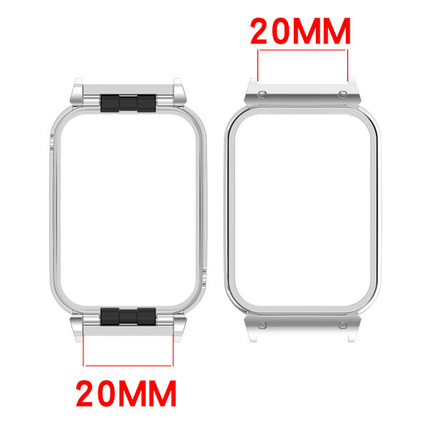 Kellon kehys Xiaomi Band 8 Prolle - 20 mm:n metallikehys Hopea