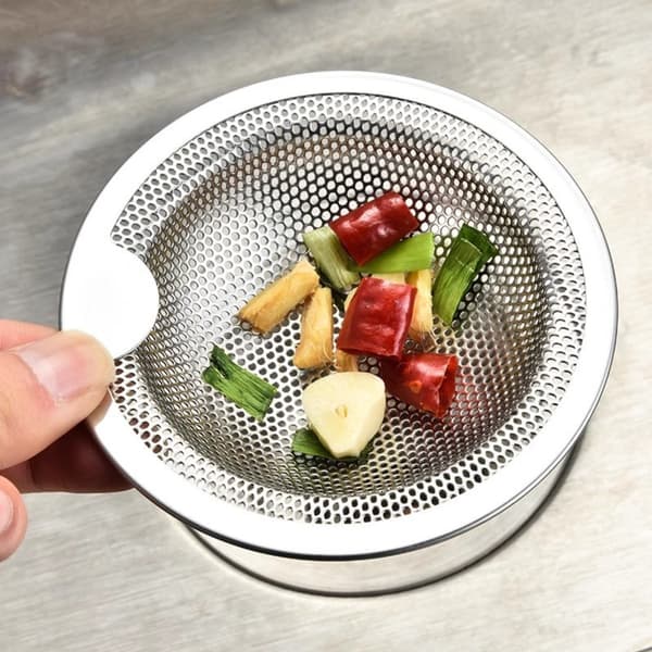 Rostfri diskavloppssil 3-pack med lyftflik för kök och badrum – 304 finmaskig sil (10.2cm, 7.6cm, 5.2cm) – silver