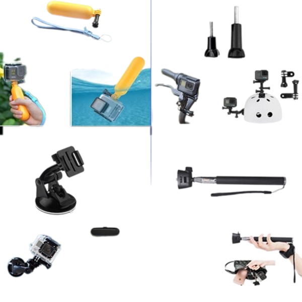 Tilbehørssæt til actionkamera 50 dele GoPro 9/8/7, Insta 360, DJI Osmo Action MultiColor