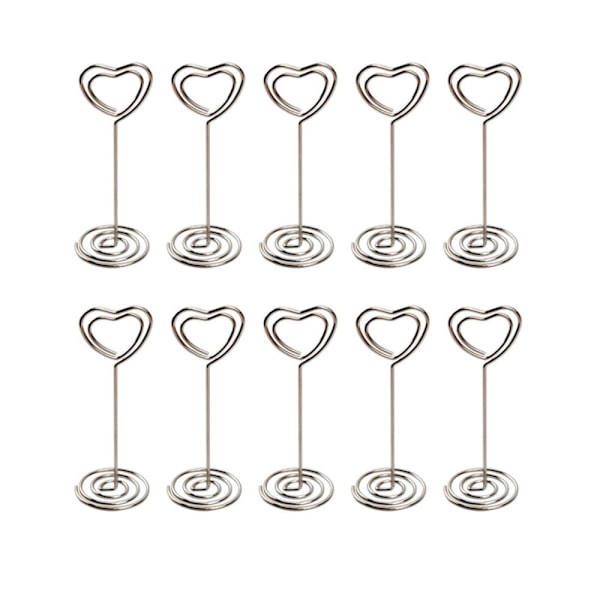 10-pack hjärtformade pappersklämmor Memohållare Anteckningshållare Silver