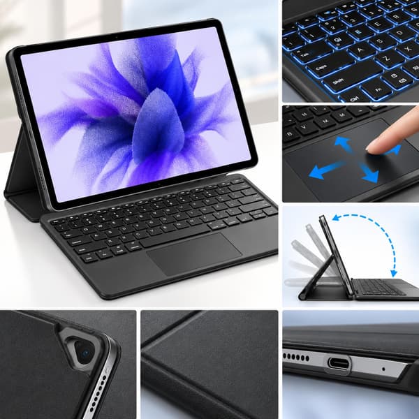 Bluetooth-tangentbordsfodral för Galaxy Tab S7 FE Black Black