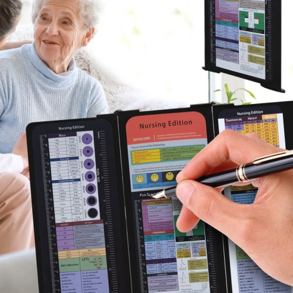 Nursing Clipboard Foldbar, med penneholder til studerende, sygeplejersker Sort