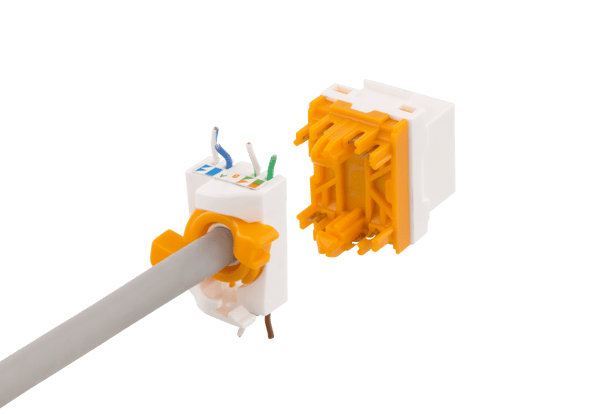 Cat6A Keystone jack, toolless, plastic, white/orange