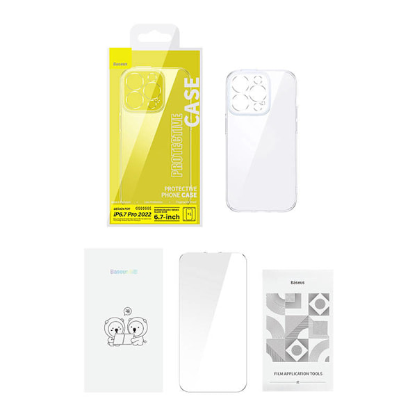 Baseus SuperCeramic läpinäkyvä lasikotelo ja karkaistu lasisetti iPhone 14 Plus -puhelimelle