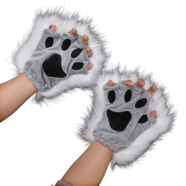 Söta fingervantar med kattassdesign Vit