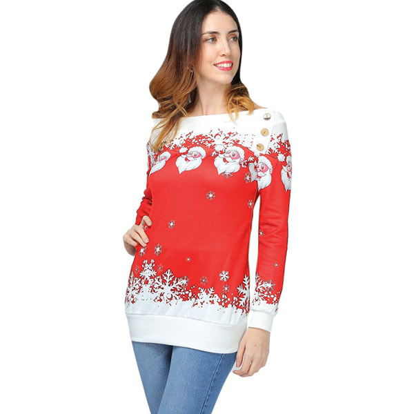 Off-shoulder tyk sweater med julemønster - Str. S, Rød