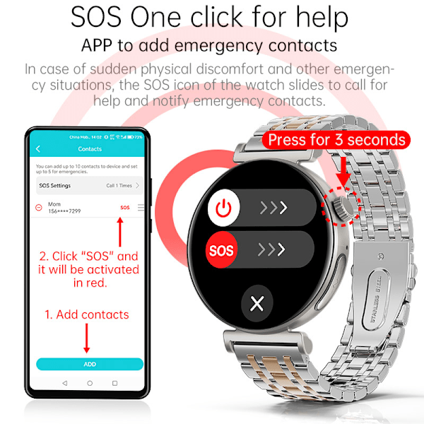 Smartwatch til kvinder med EKG og Bluetooth