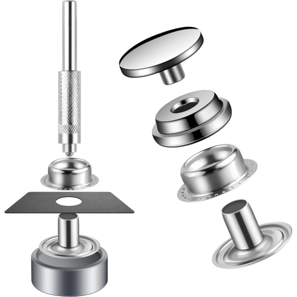 15 mm Snäpplåssats - Verktygssats med Snäppknappar Silver