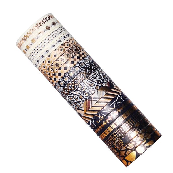 Sort og guld folie Washi Tape sæt - 20 ruller