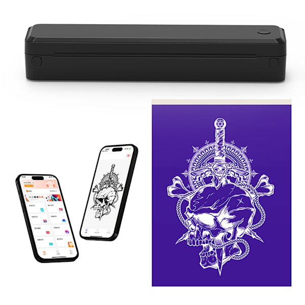 A4 Mini Termisk Printer 200dpi - Trådløs Bærbar Tatoveringsprinter, Kompatibel med Windows, Mac, iOS og Android White White