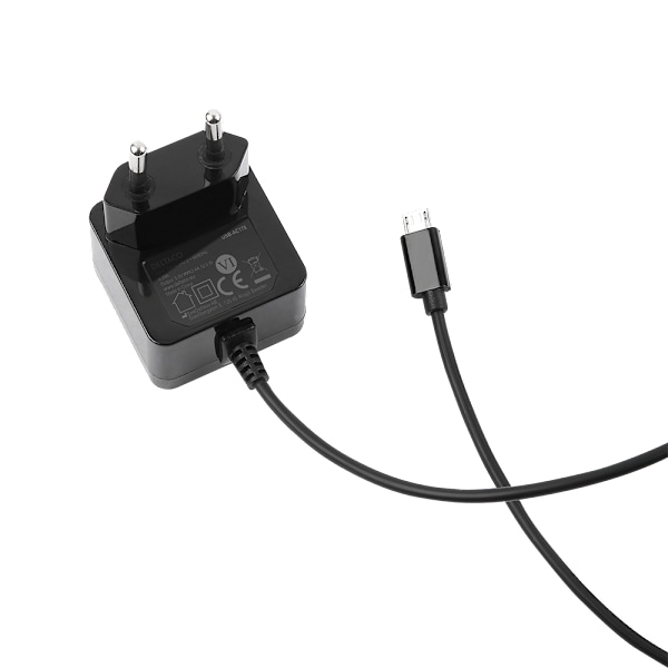 USB wall charger, fixed Micro USB cable, 1 m, black