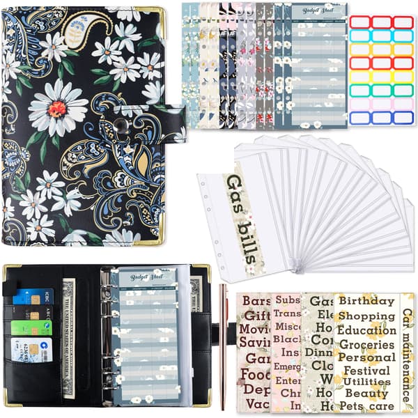 Daisy Black A6 PU Läder Budgetpärm med Tillbehör