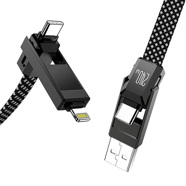 4-i-1 USB-kabel til opladning og data 240W til smartphone, tablet og laptop, 1,2 m nylonflet, sort - BlitzWolf BW-HDC7