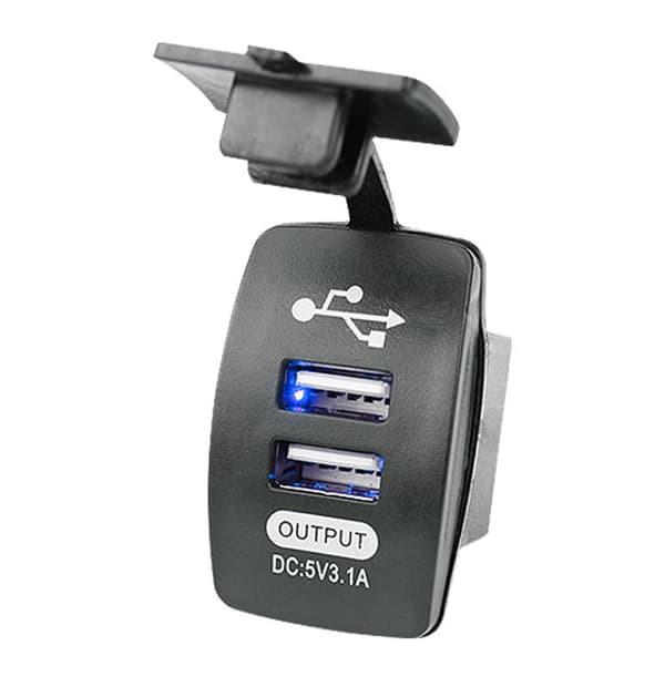 Rundad Dubbel USB Billaddare Black+Blue Black+Blue