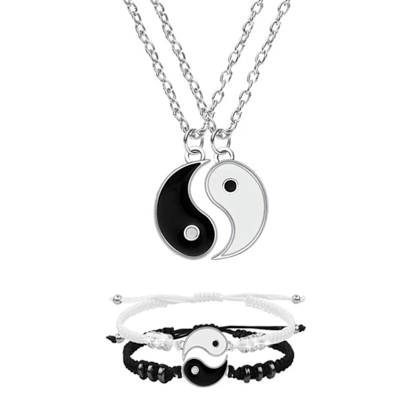 Yin Yang riipus kaulakorujen rannekorusarja Hopea