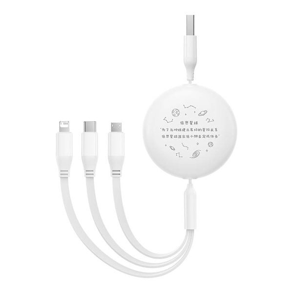 Laddningskabel 3w1 Baseus USB till USB-C, USB-M, Lightning 3,5A, 1,1m (Vit)