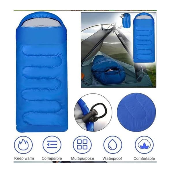 Sovepose til voksne, 180 cm polyester vintersovepose til camping og vandring med konvolutdesign og tæppefunktion Blue Blue