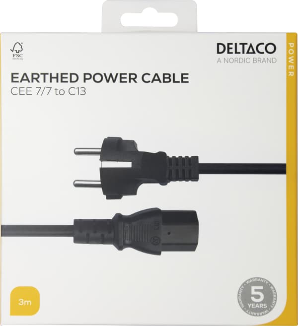 Power cord CEE 7/7 - C13, 3,0m, black