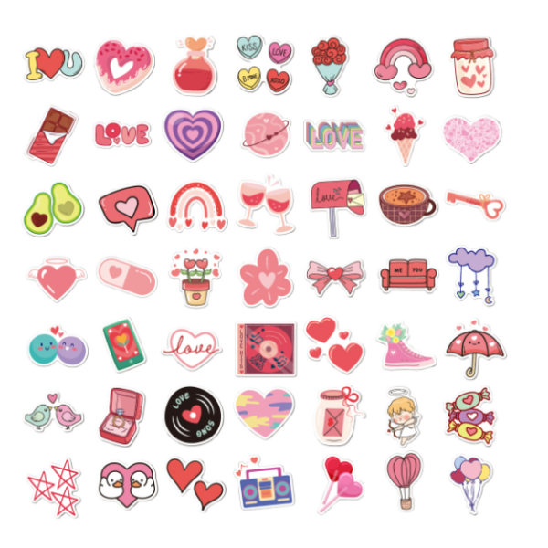 Love Heart Stickers 50-pack Flerfärgad  N13 Flerfärgad