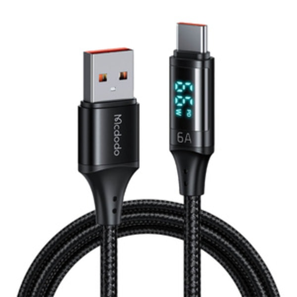 Kabel USB till USB-C Mcdodo CA-1080 med display, 66W, 6A, 1,2m (svart)