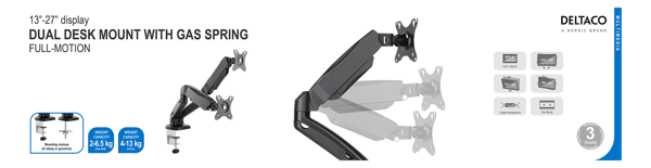 Monitor desk dual mount, gas spring, 17-32", 2-9 kg