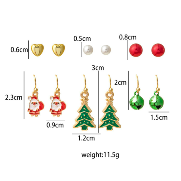 Jouluiset korvakorut 6 paria Monivärinen
